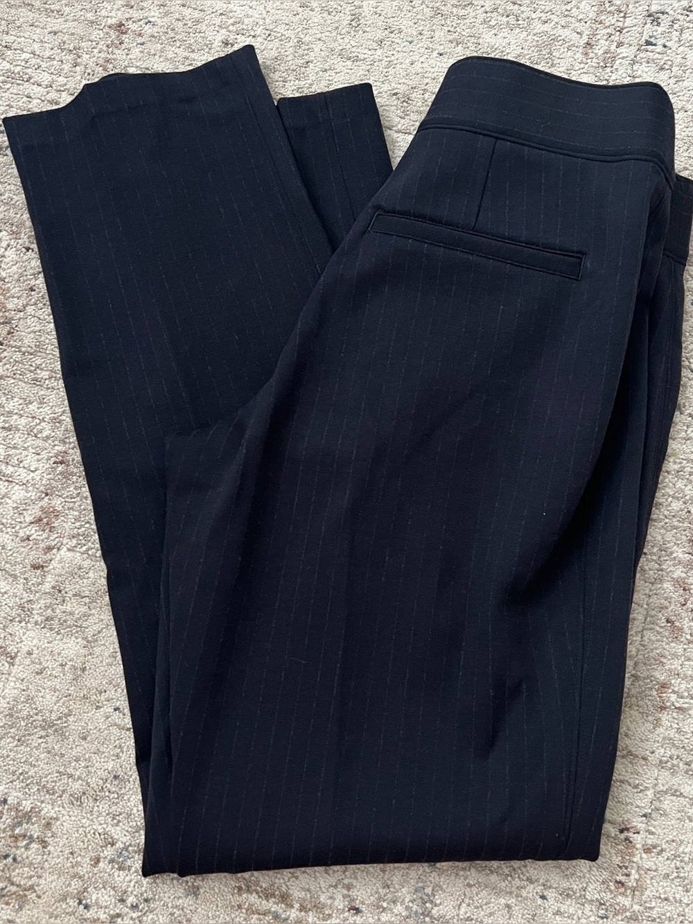 Spanx The Perfect Pant Womens M Petite Blue Pinstripe Ankle Slim Straight